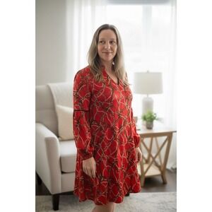 Skye's The Limit Women's L equestrian Red Chain Print Tunic Mini Dress old money